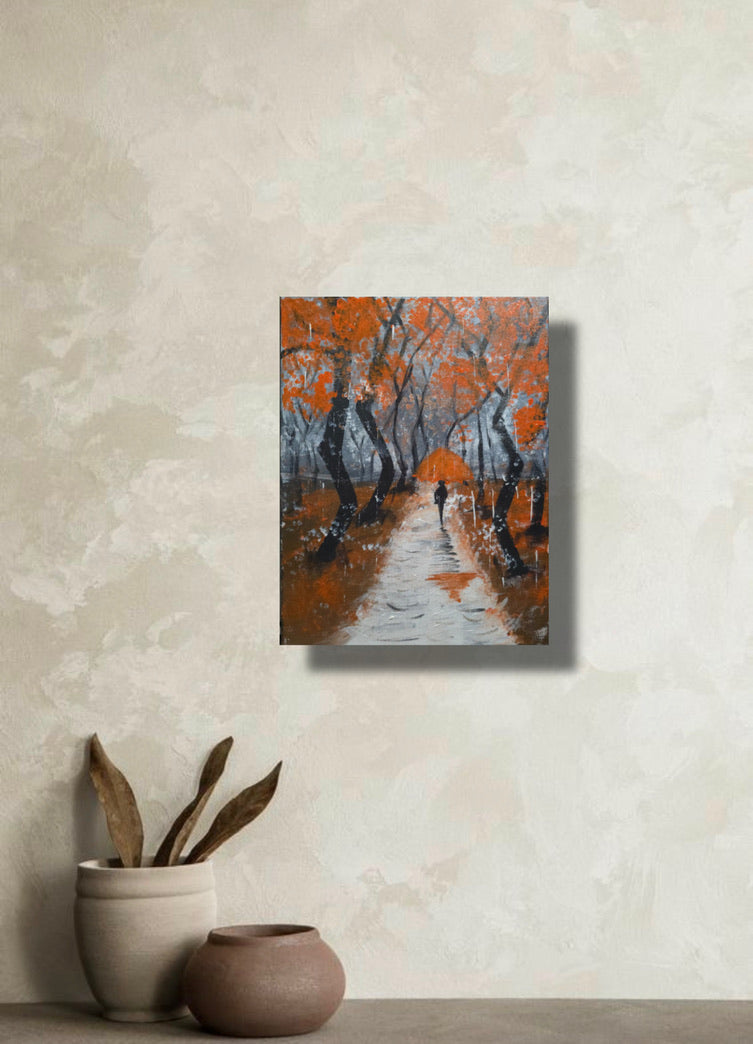 Fall Landscape Canvas Wall Art – Scenic Pathway Painting, 8x10 Decor